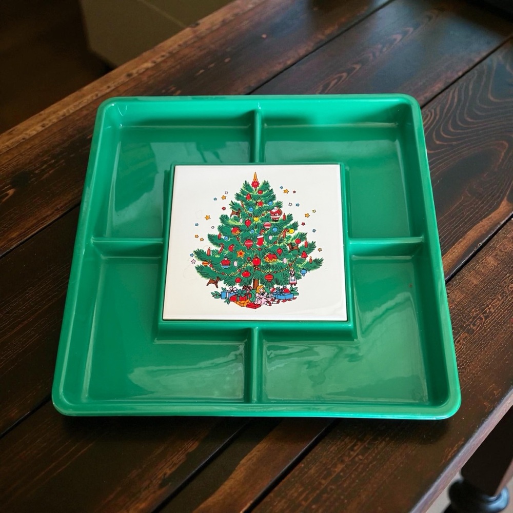 Vintage Life of the Party Hours D’Oeuvres Christmas Tree Serving Tray